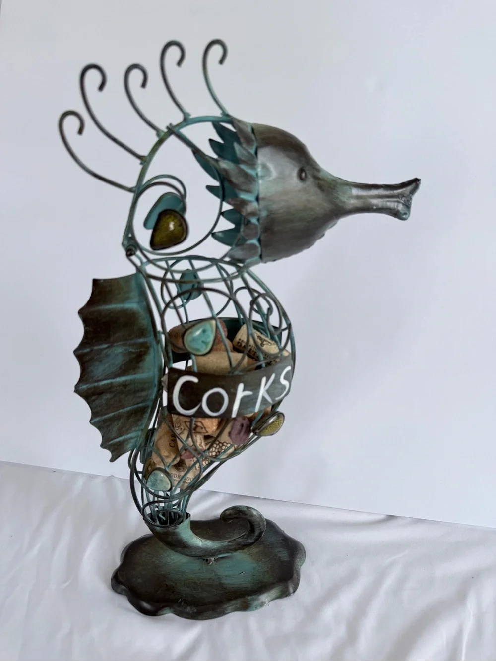 Regal Plus Seahorse Wine Cork Holder Coastal Metal Decor 17.5”